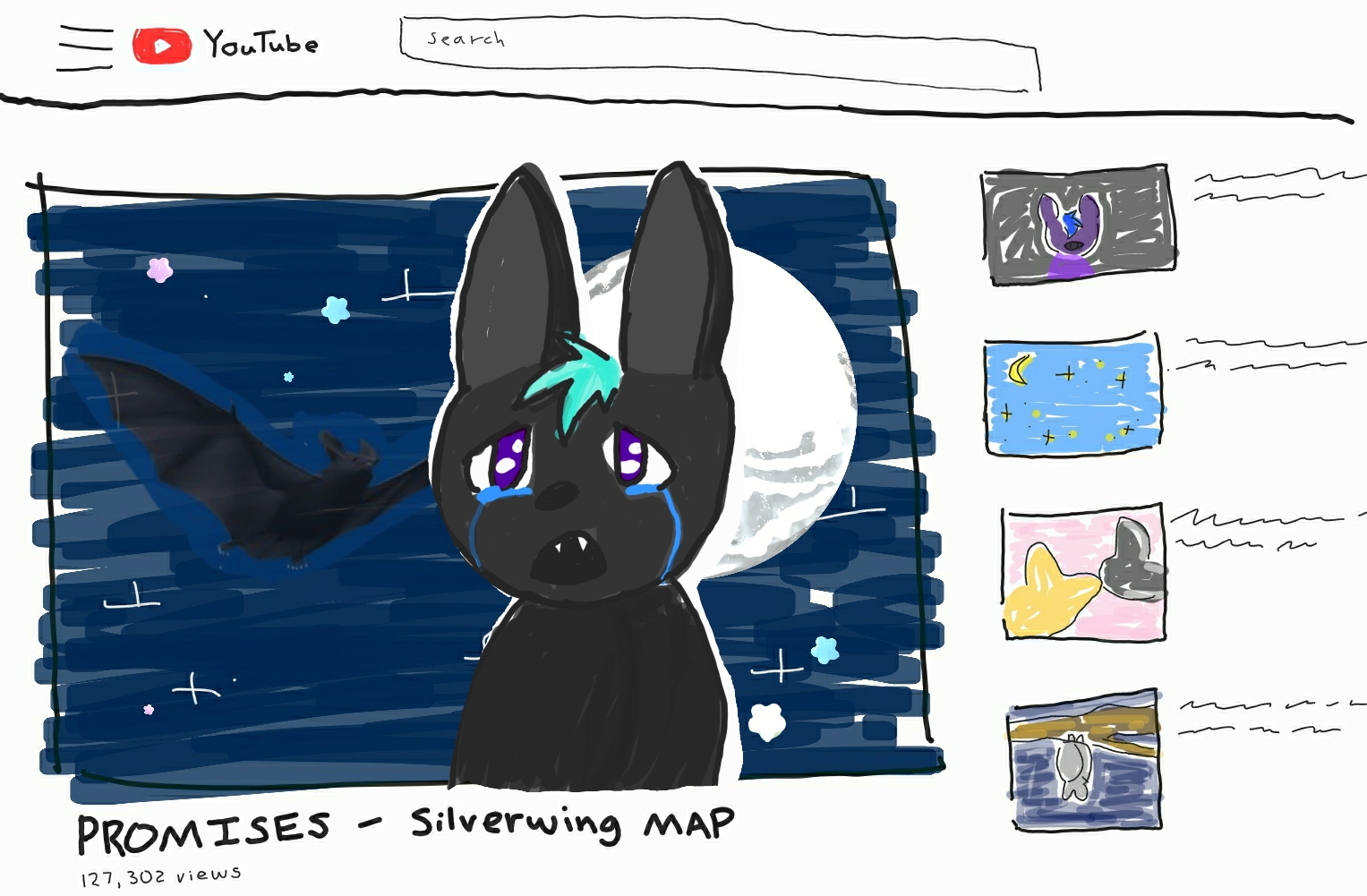 Silverwing art created by Jillian Caulfield, depicting an alternate YouTube where Silverwing got big